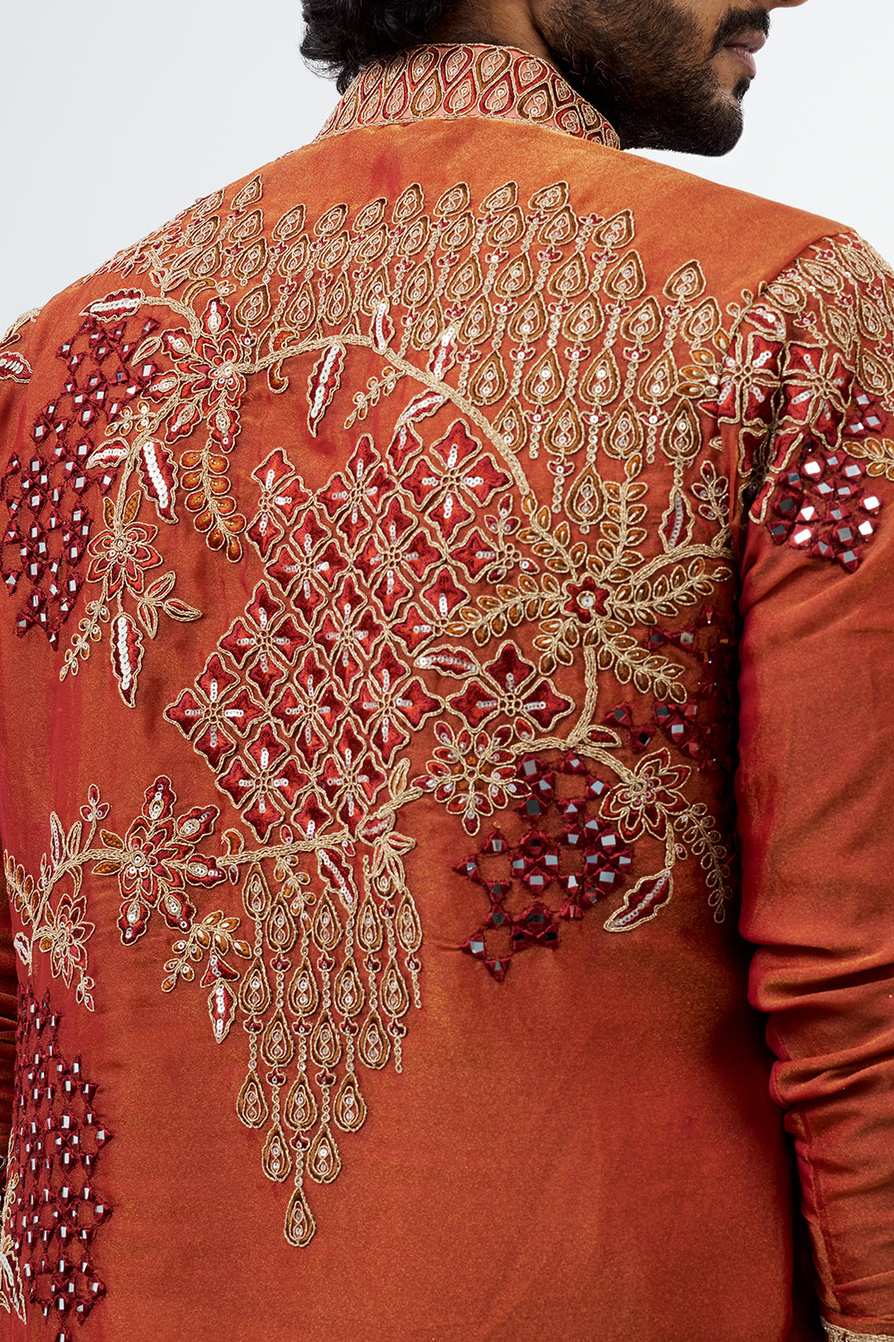 Rust Embroidered Men's Kurta Set