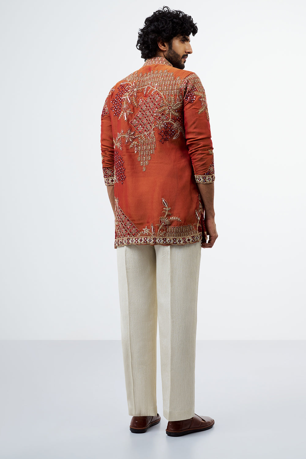 Rust Embroidered Men's Kurta Set