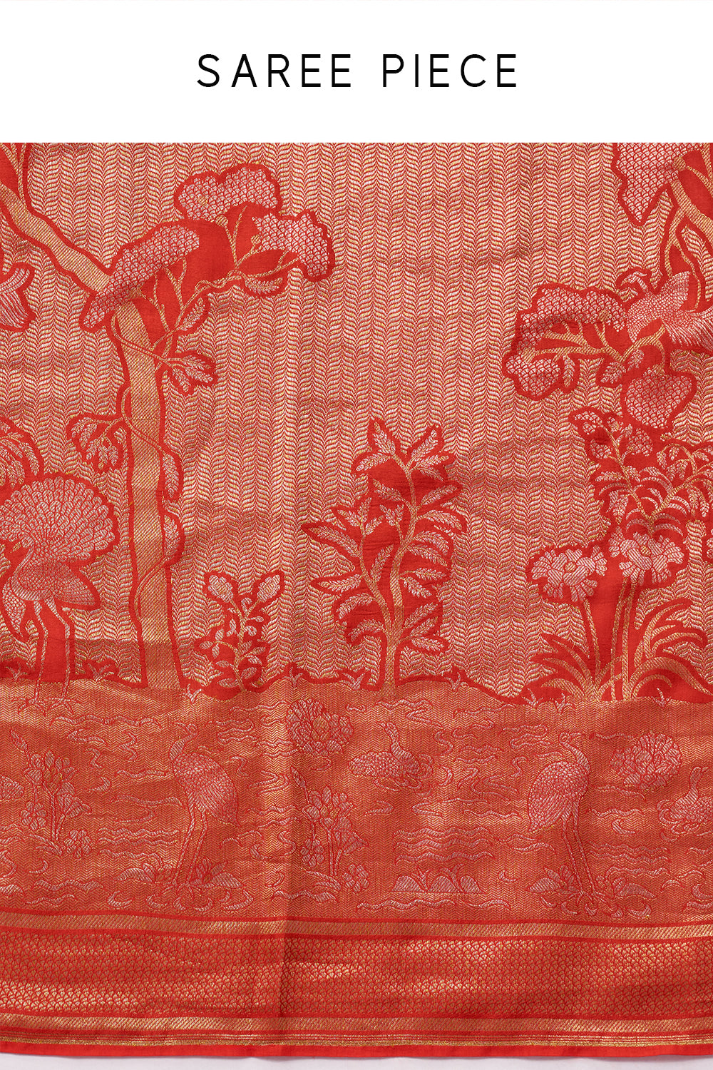 Rust Jacquard Silk Woven Saree with Nature Inspired Motifs
