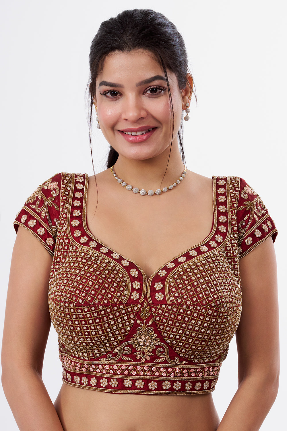 Rust Maroon Raw Silk Blouse with Cutdana Work