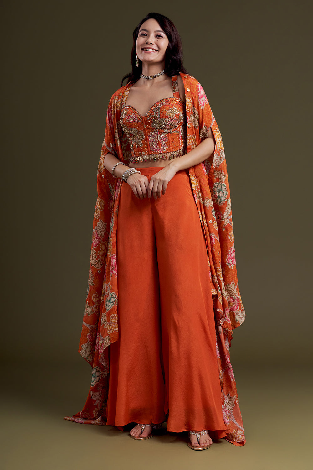 Rust Orange Chiffon Co-ord Set