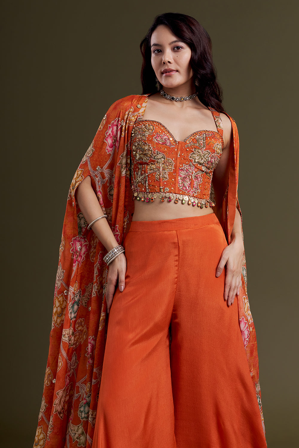 Rust Orange Chiffon Co-ord Set