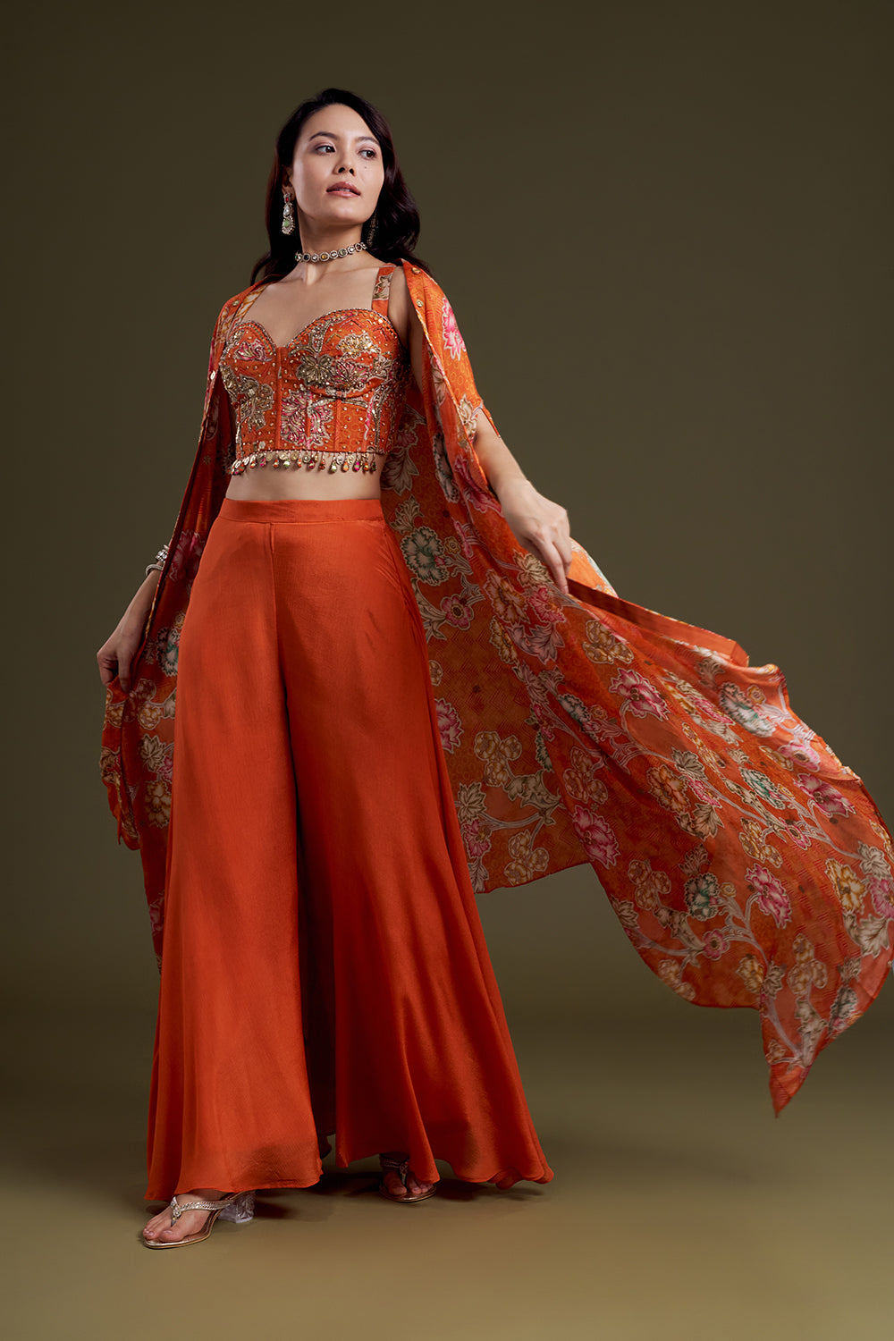 Rust Orange Chiffon Co-ord Set