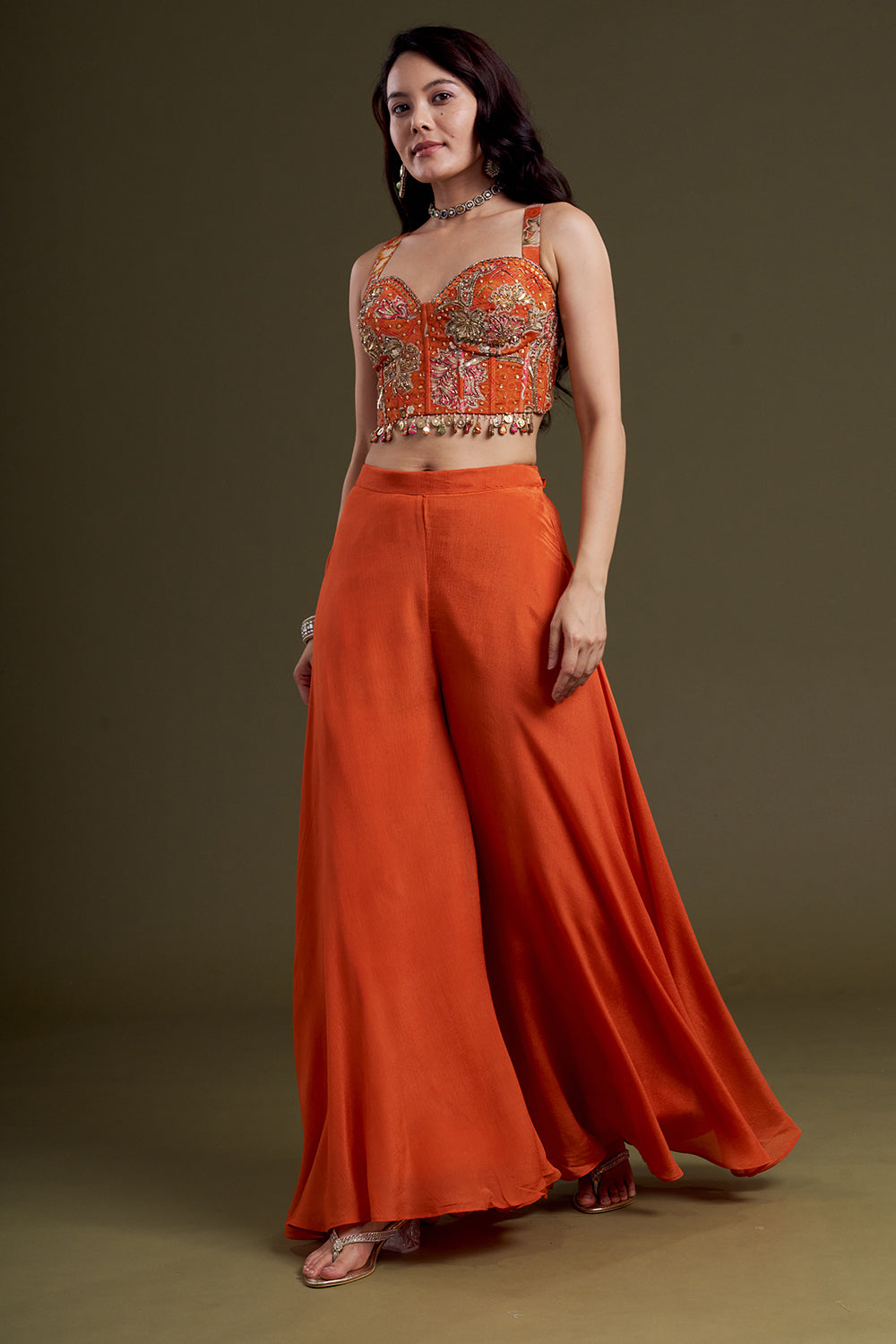 Rust Orange Chiffon Co-ord Set