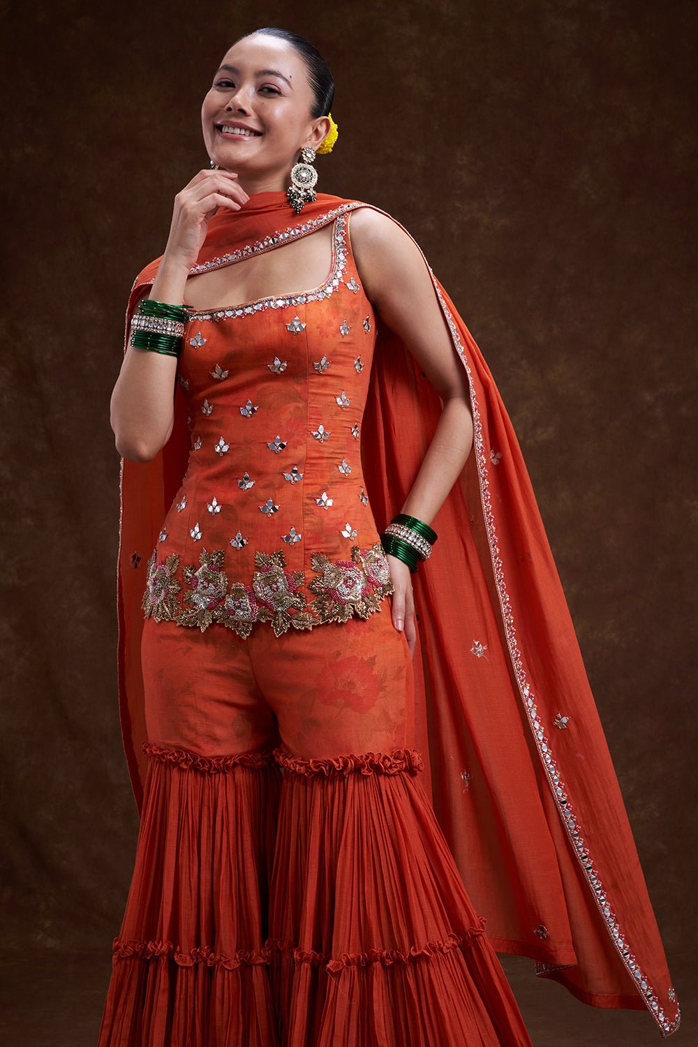 Rust Orange Cut Dana Embellished Sharara Set
