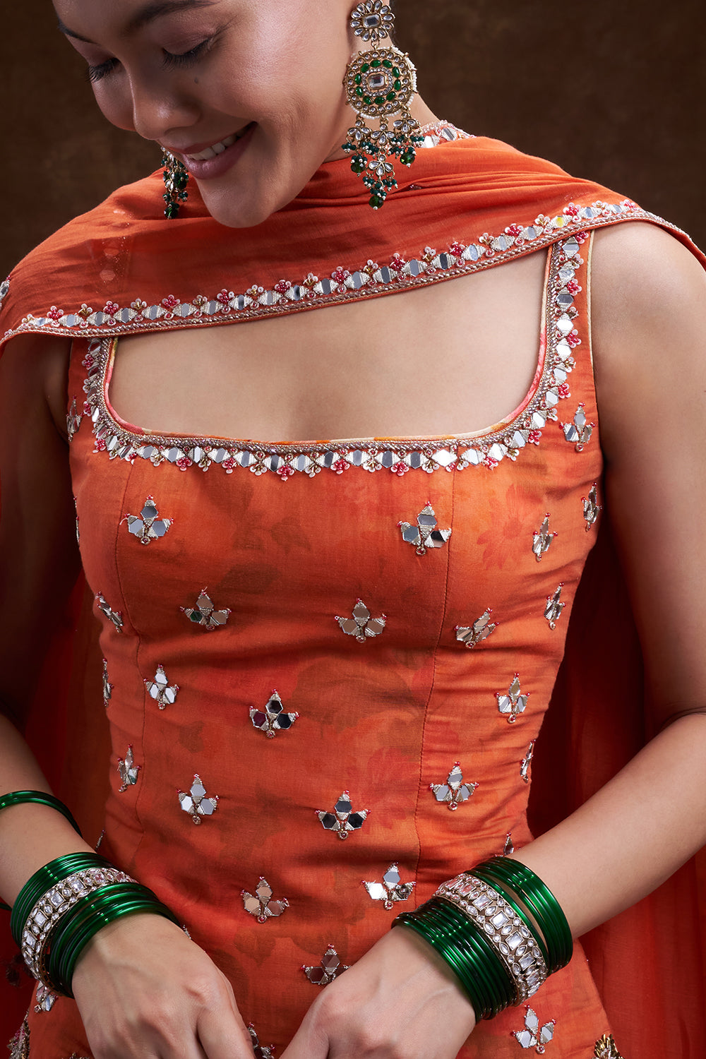 Rust Orange Cut Dana Embellished Sharara Set