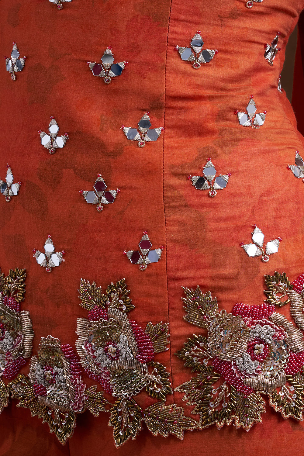Rust Orange Cut Dana Embellished Sharara Set