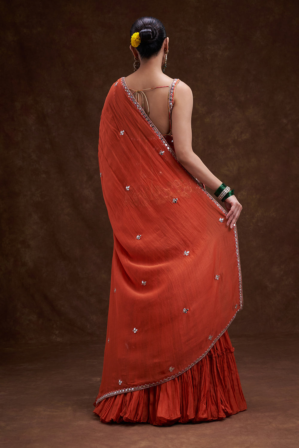 Rust Orange Cut Dana Embellished Sharara Set
