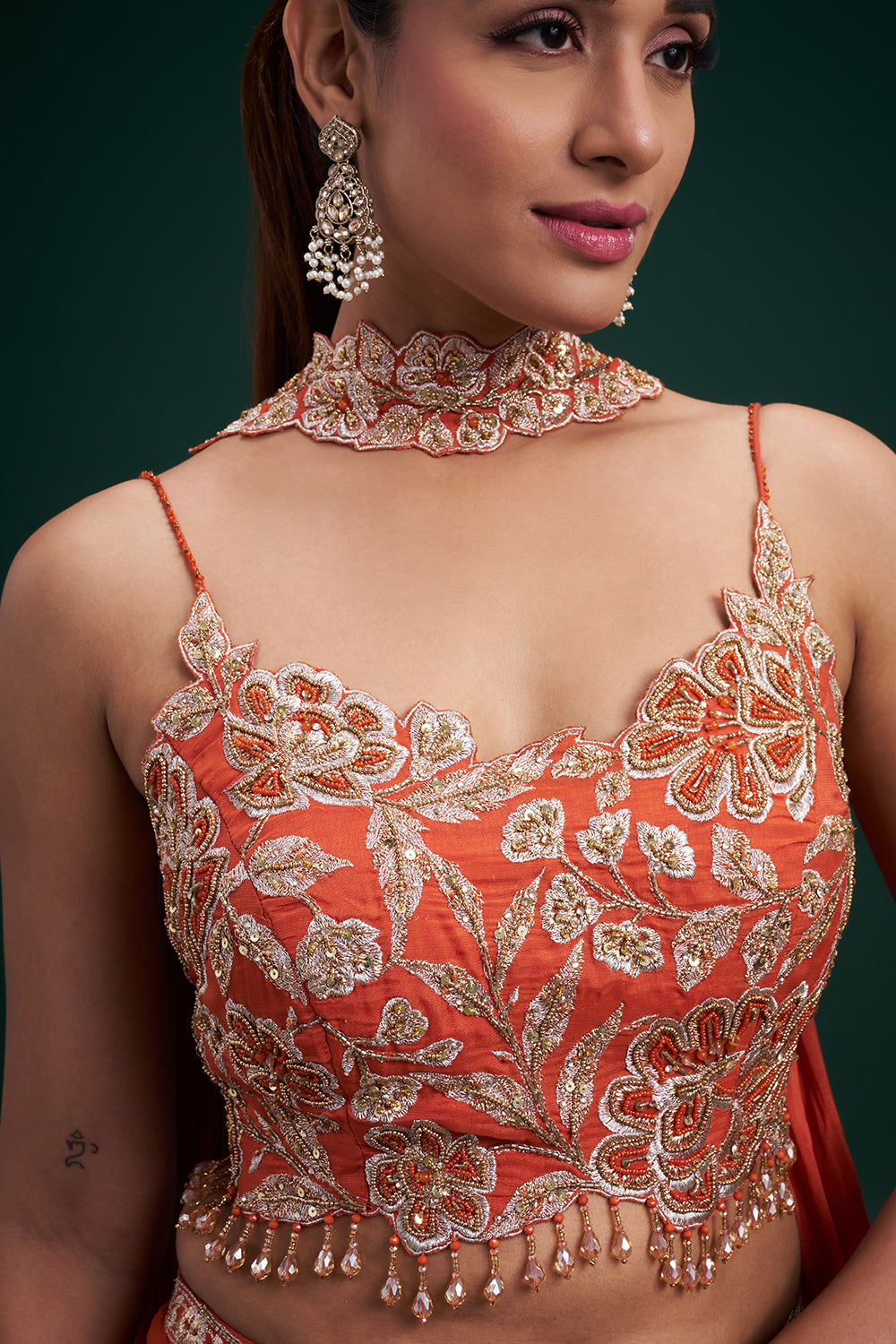 Rust Orange Organza Indo-Western Suit with Sequin Work