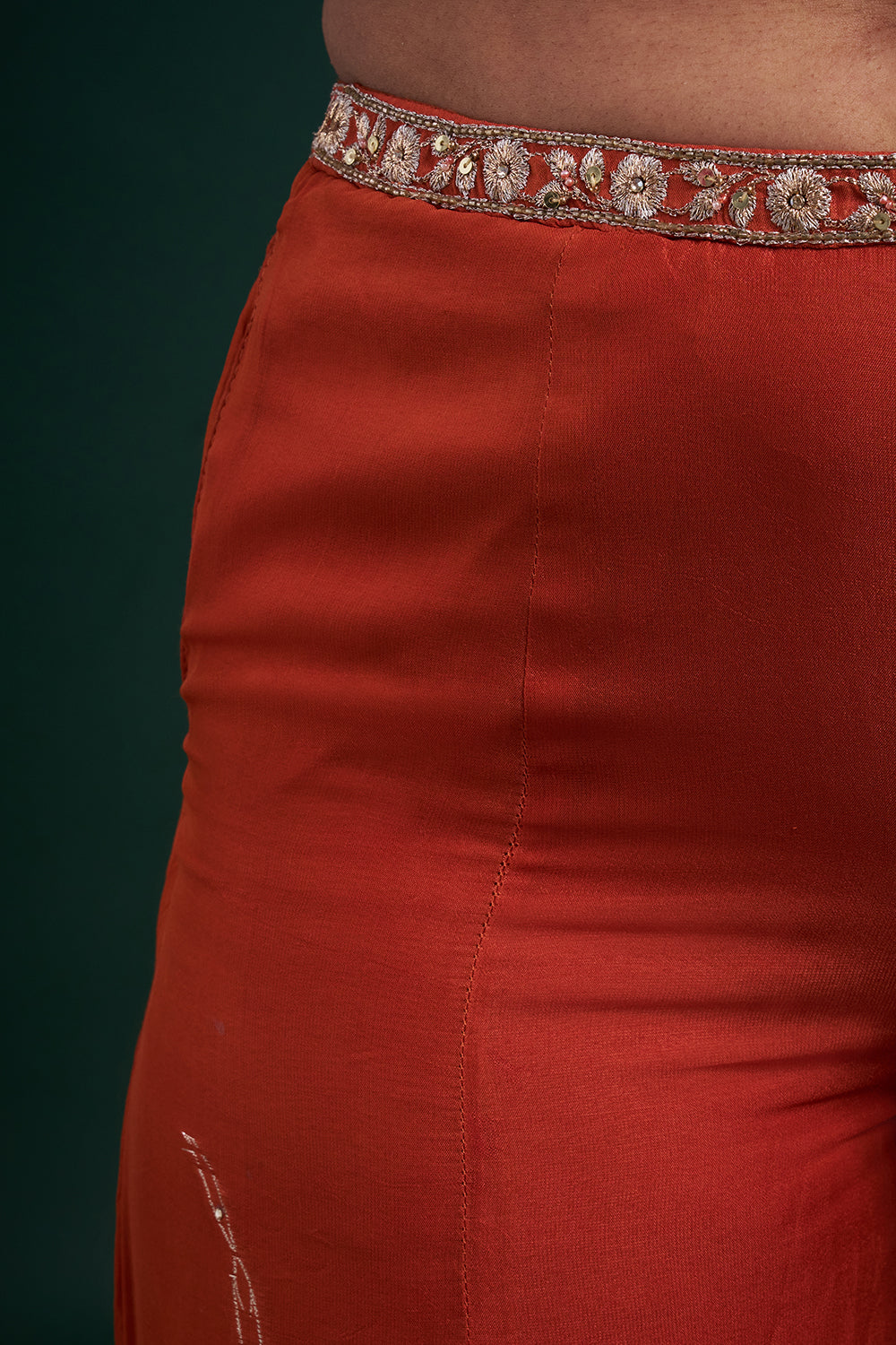 Rust Orange Organza Indo-Western Suit with Sequin Work