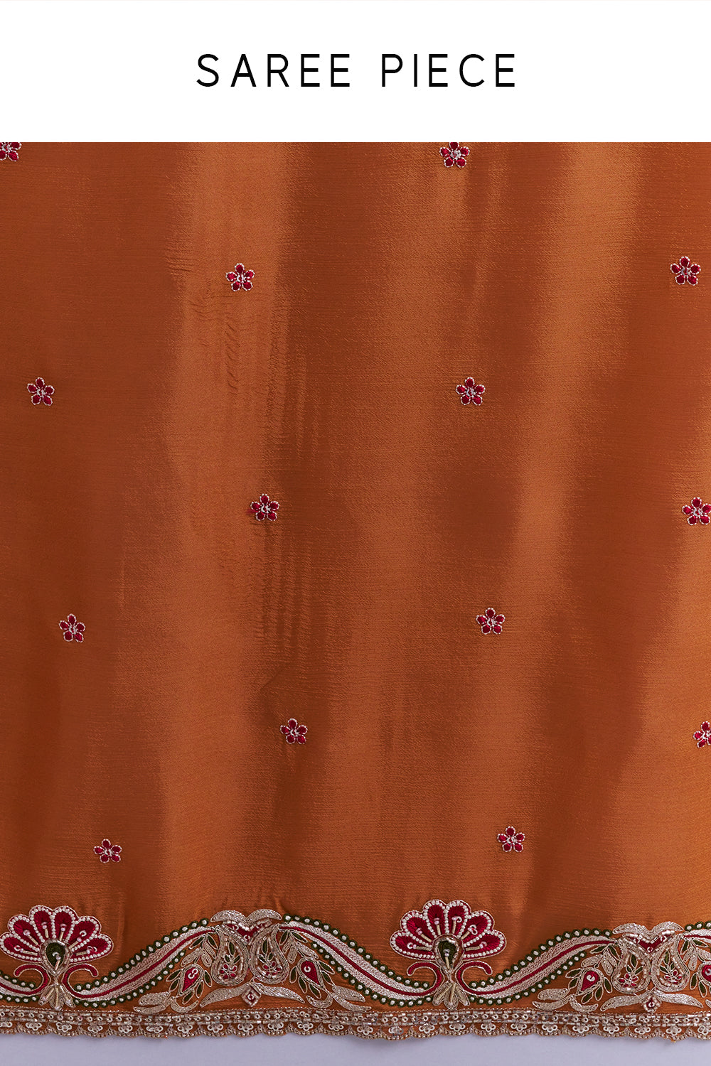 Rust Orange Pure Chiffon Saree with Gold Zari Work And Stitched Blouse