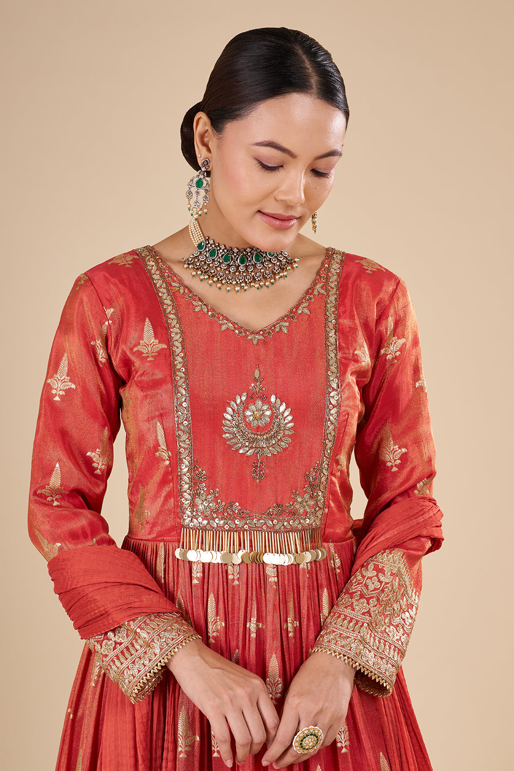 Rust Orange Silk Blend Anarkali Set