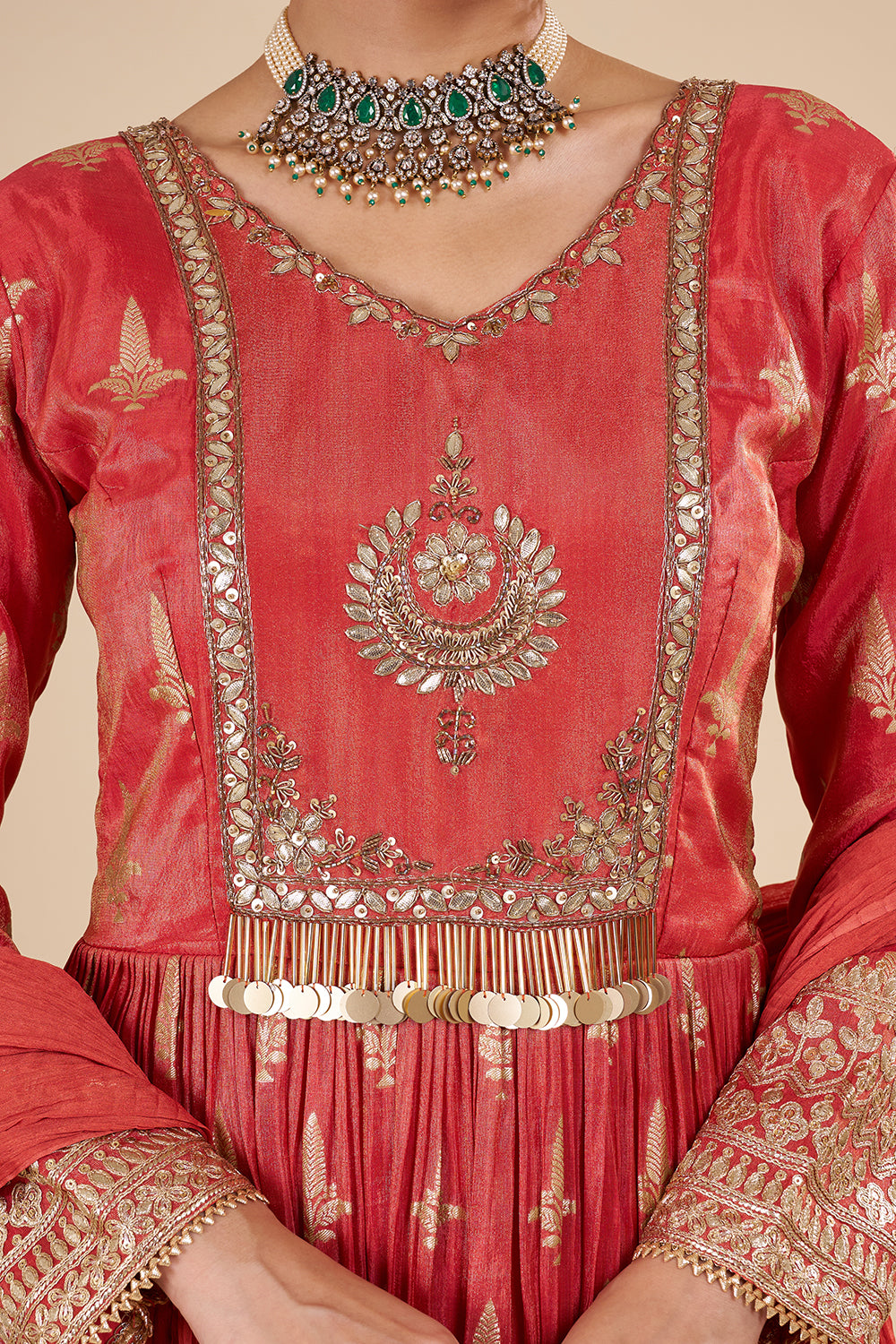 Rust Orange Silk Blend Anarkali Set