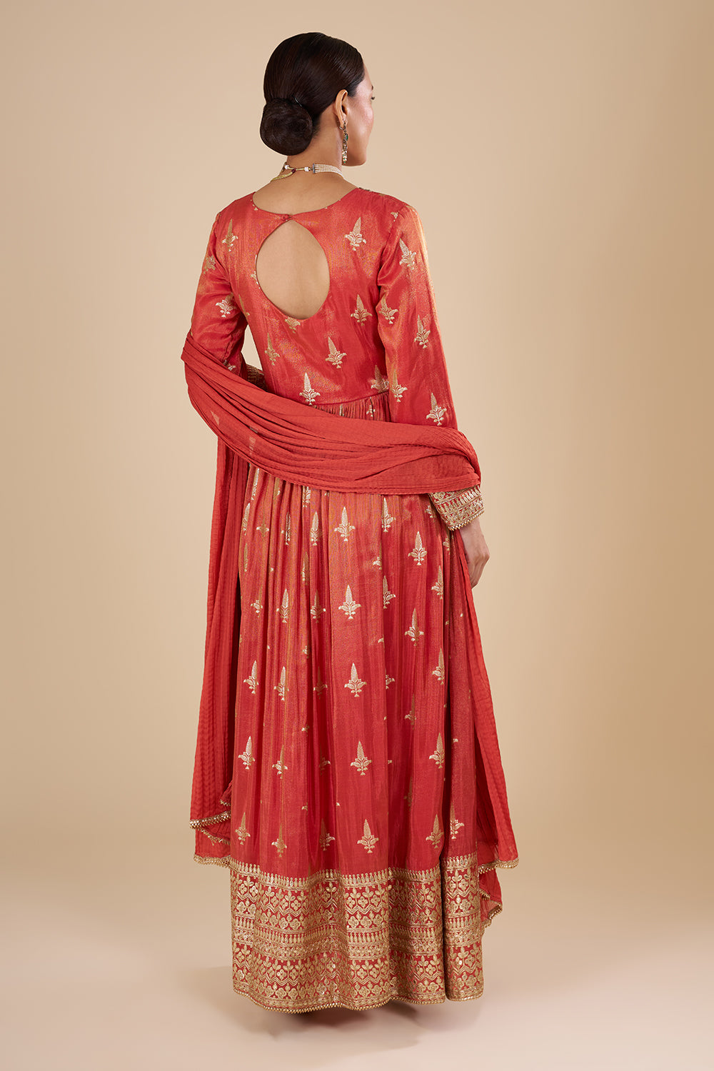 Rust Orange Silk Blend Anarkali Set