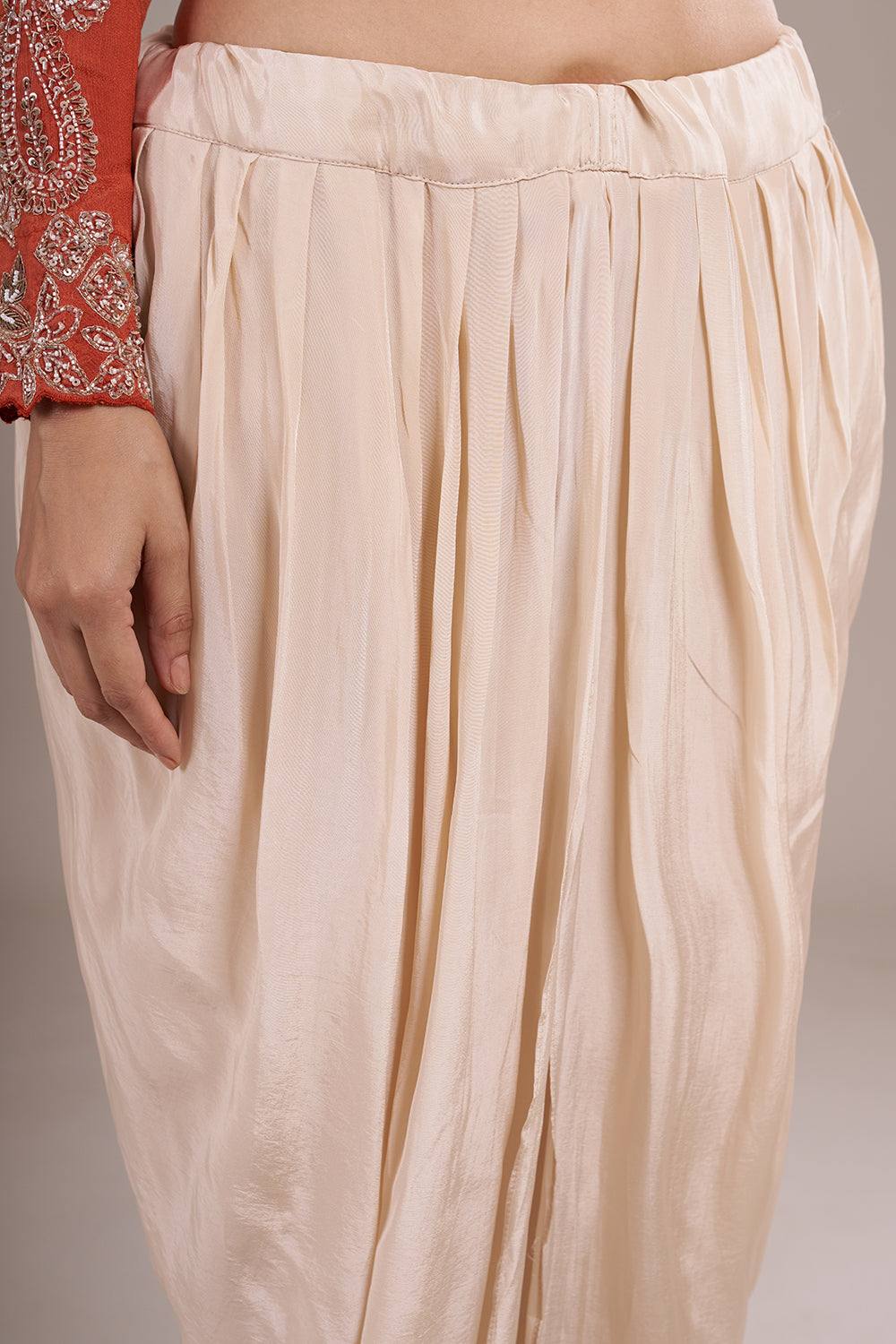 Rust Orange Silk Blend Straight Kurta Set with Sequin Embroidery