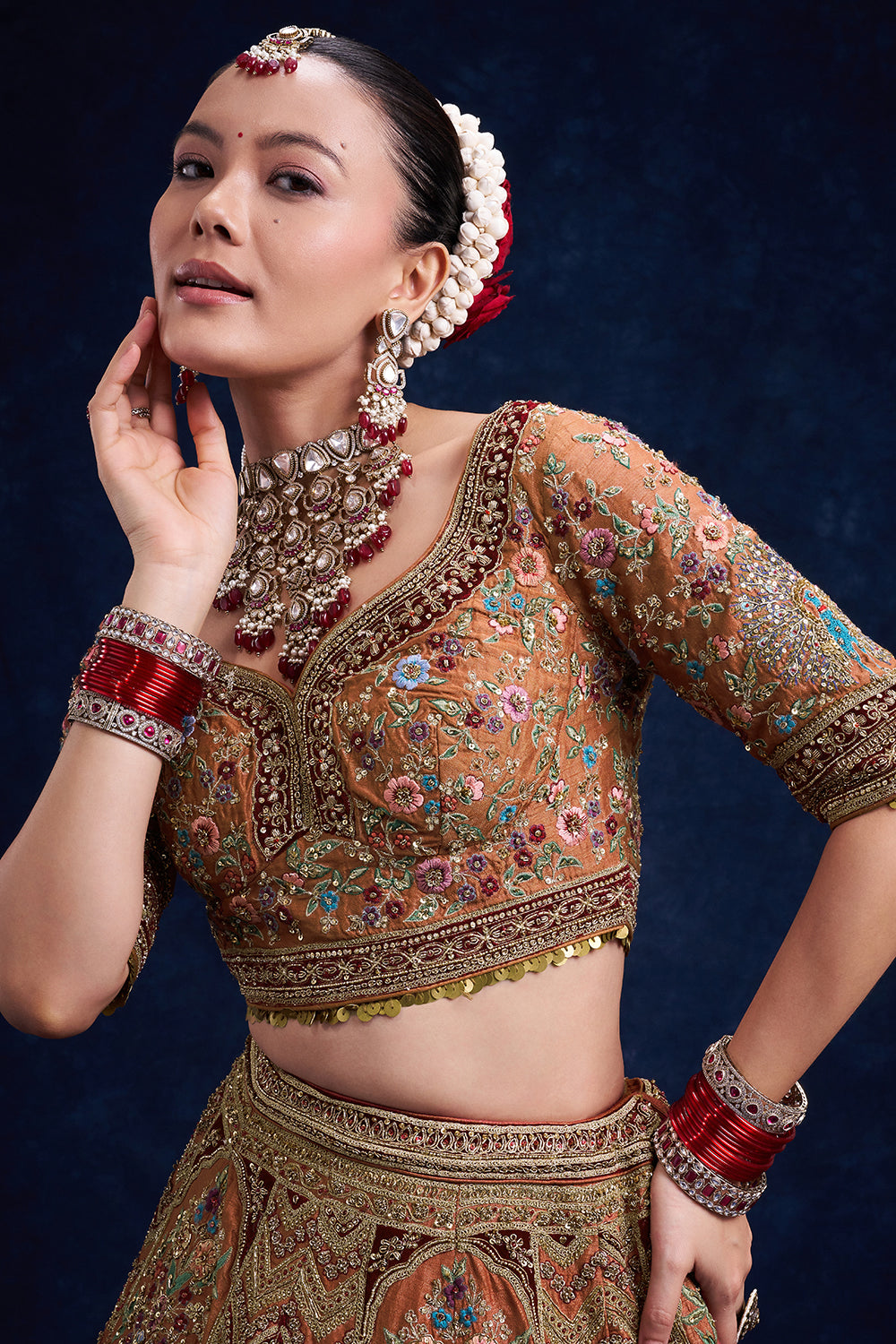 Rust Red Raw Silk Bridal Lehenga with Regal Zardozi Work