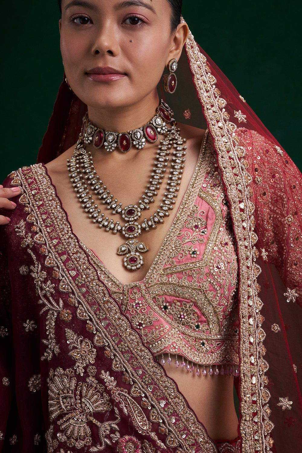 Rust Red Shimmer Tissue Bridal Lehenga with Zardozi and Resham Work