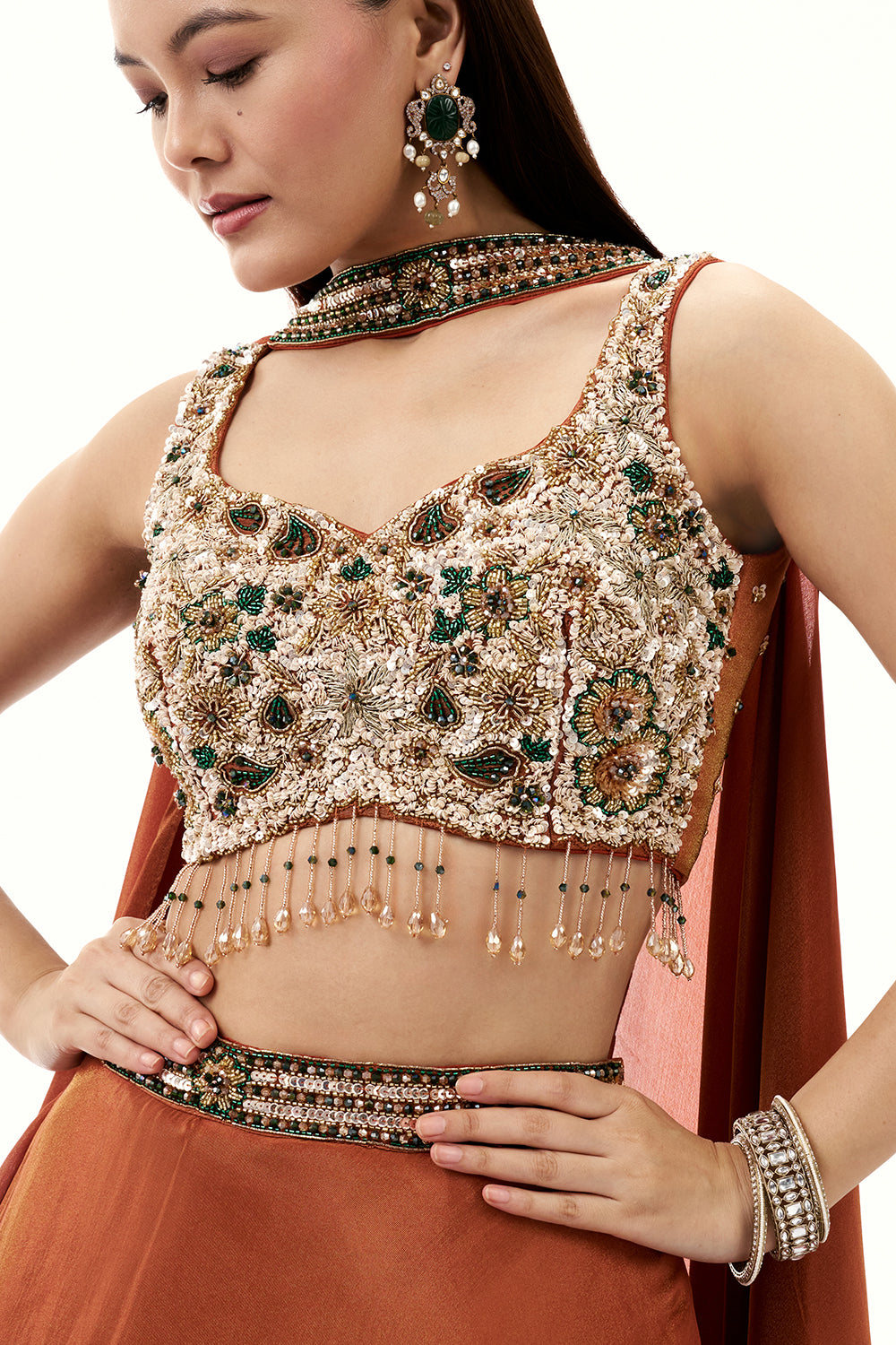 Rust Shimmer Art Silk Lehenga with Sequin and Bead Work