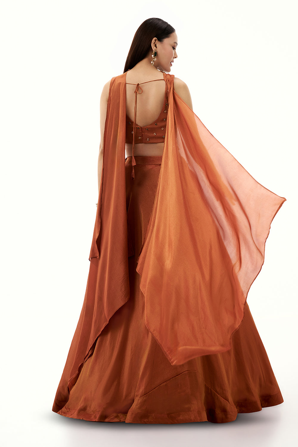 Rust Shimmer Art Silk Lehenga with Sequin and Bead Work