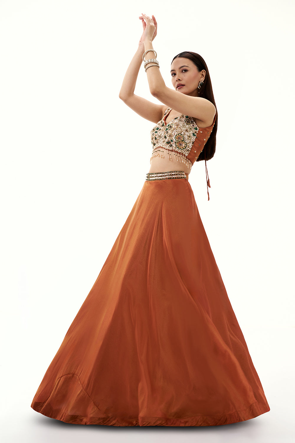 Rust Shimmer Art Silk Lehenga with Sequin and Bead Work