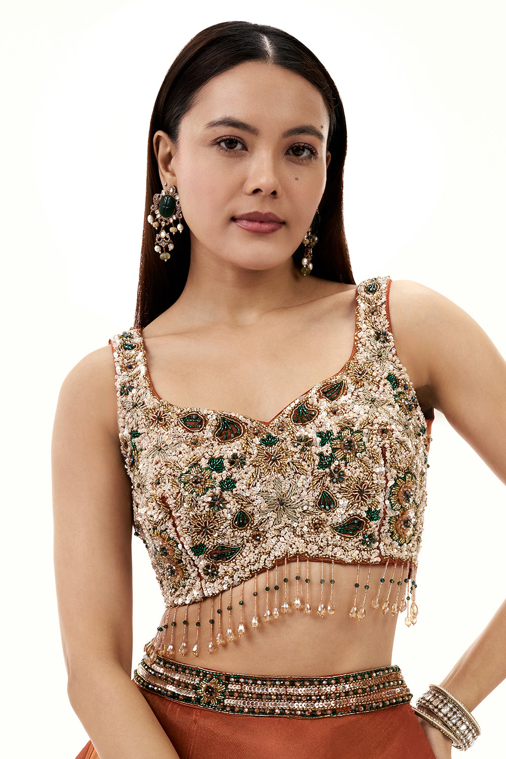 Rust Shimmer Art Silk Lehenga with Sequin and Bead Work