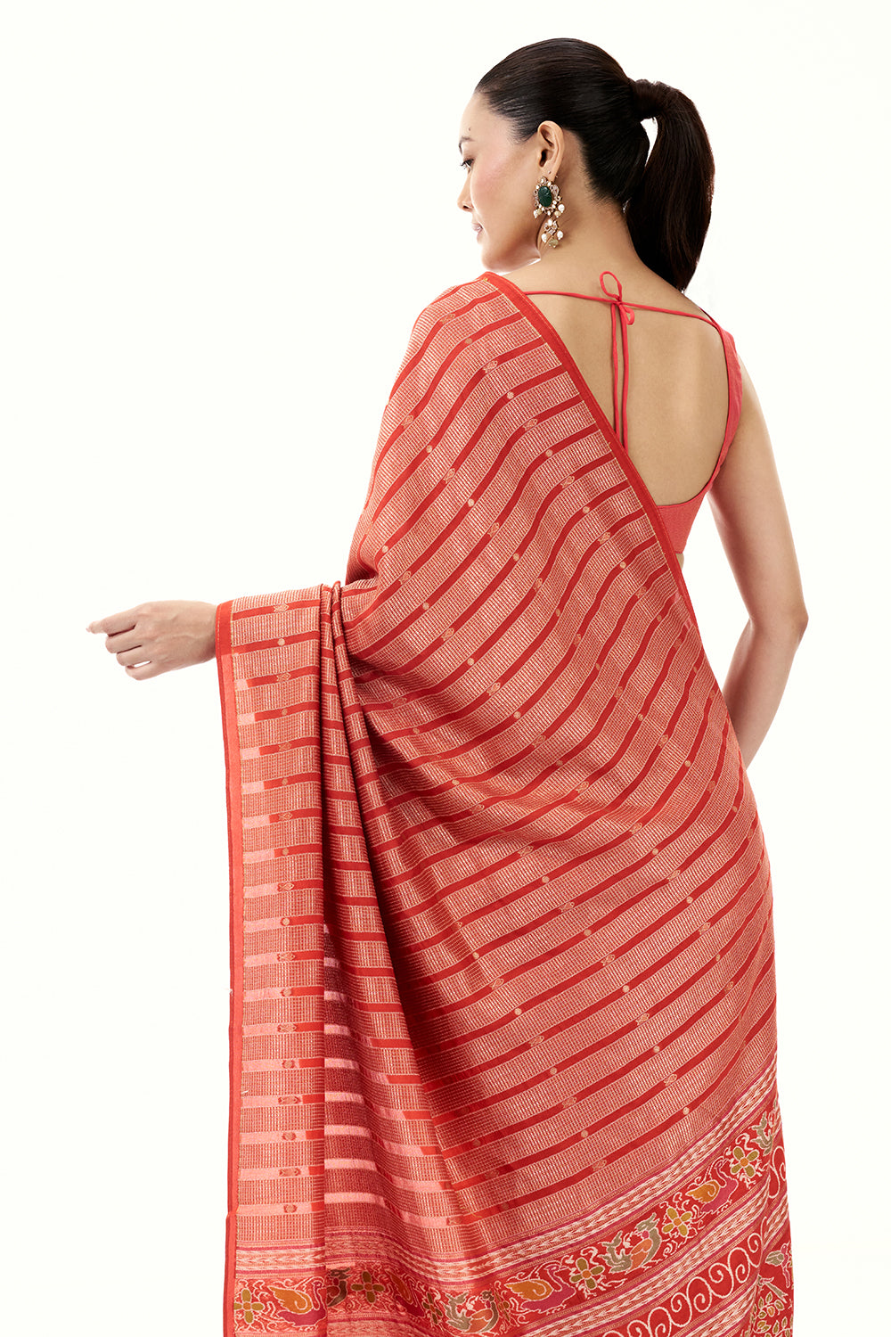 Rust Silk Woven Saree with Nature Motifs