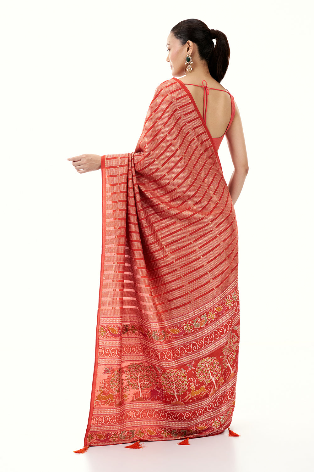 Rust Silk Woven Saree with Nature Motifs