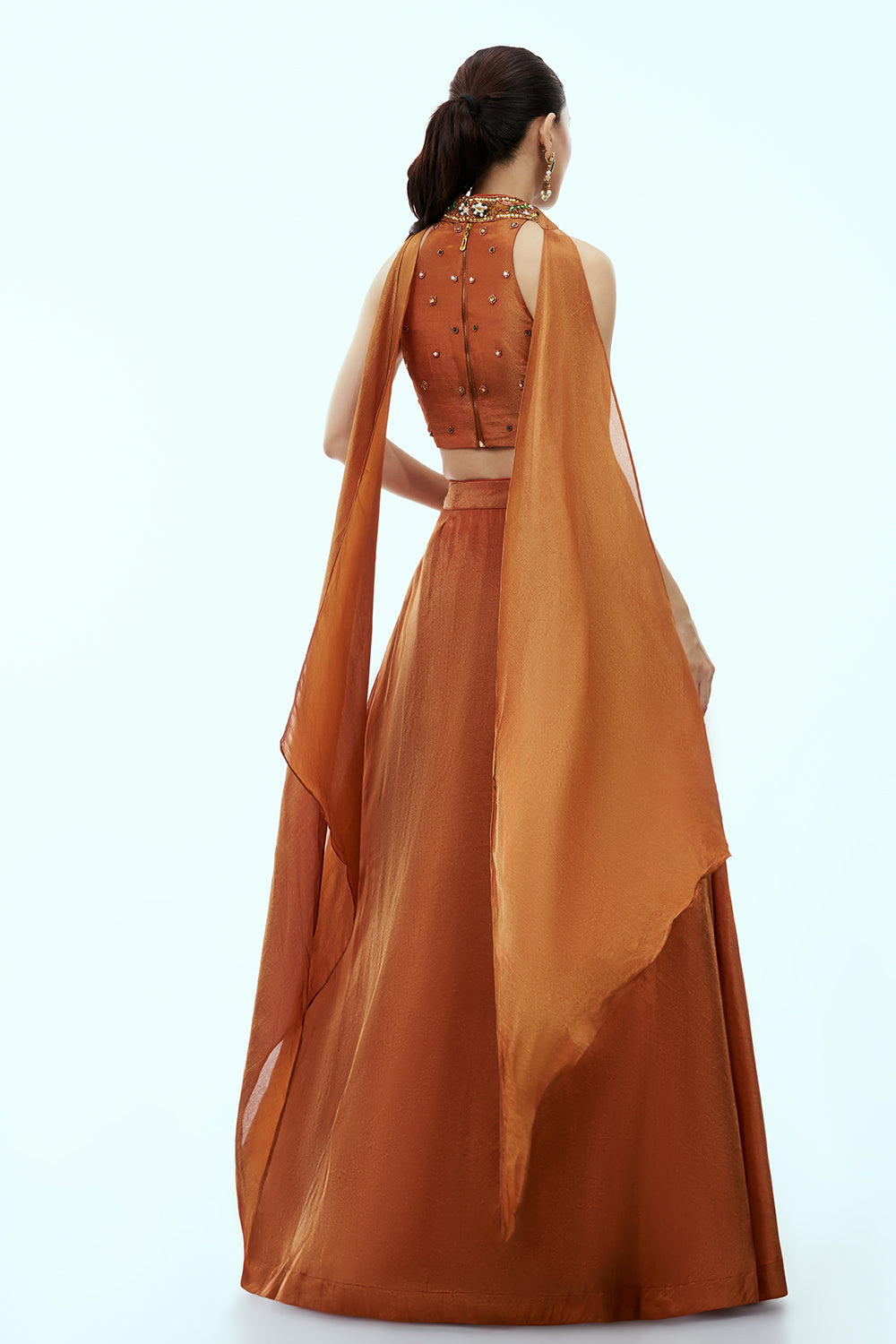 Rust Tissue Lehenga with Rhinestone Embellishments