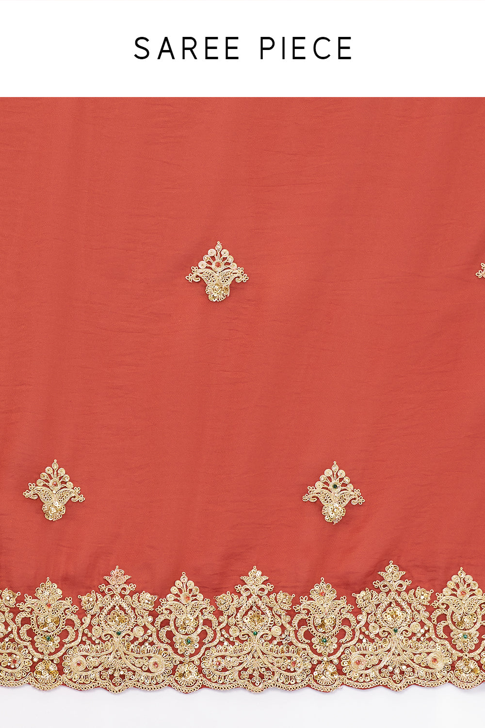 Rust Tissue Silk Saree with Zari and Embellished Border