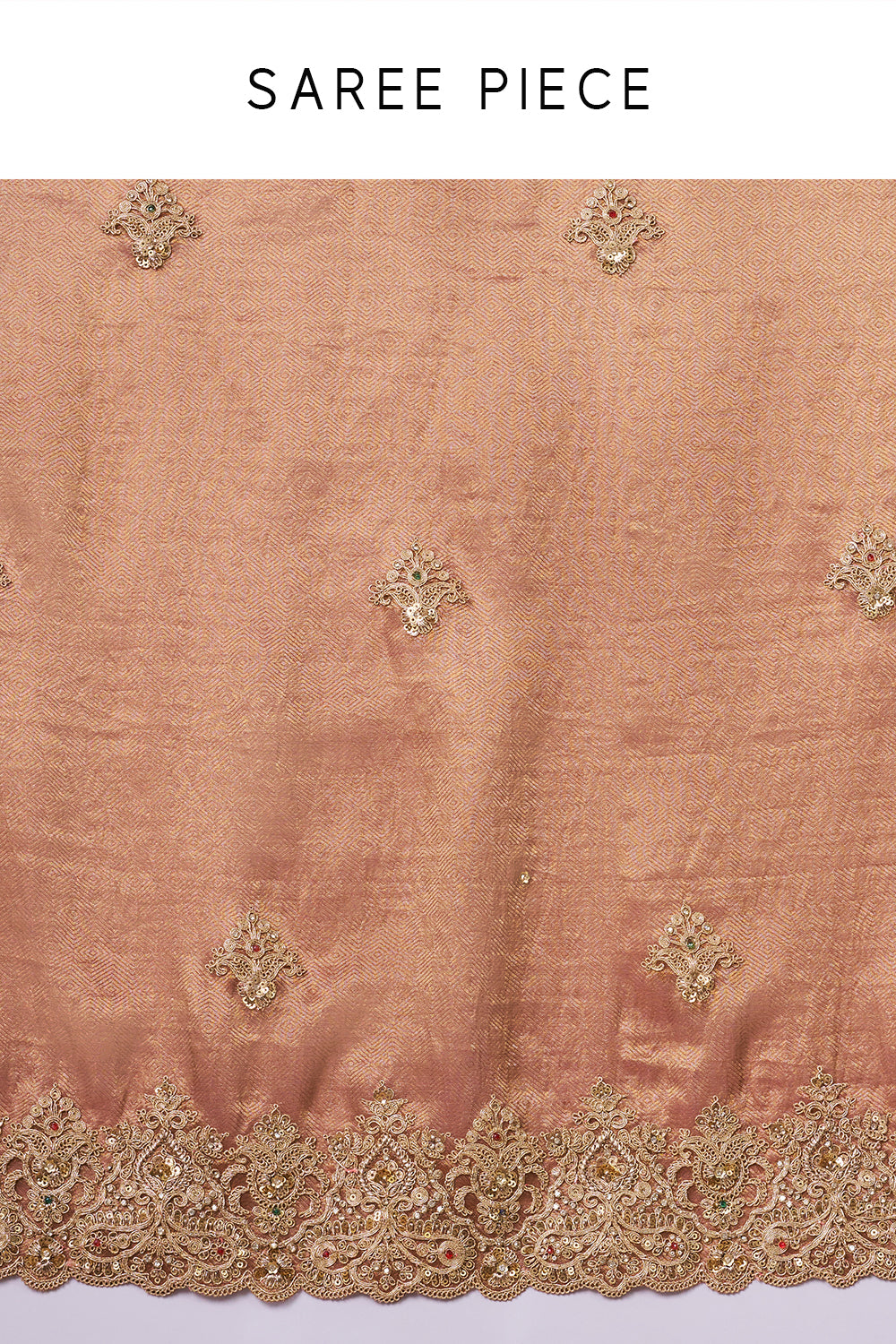 Rust Tissue Silk Saree with Zari and Sequin Work