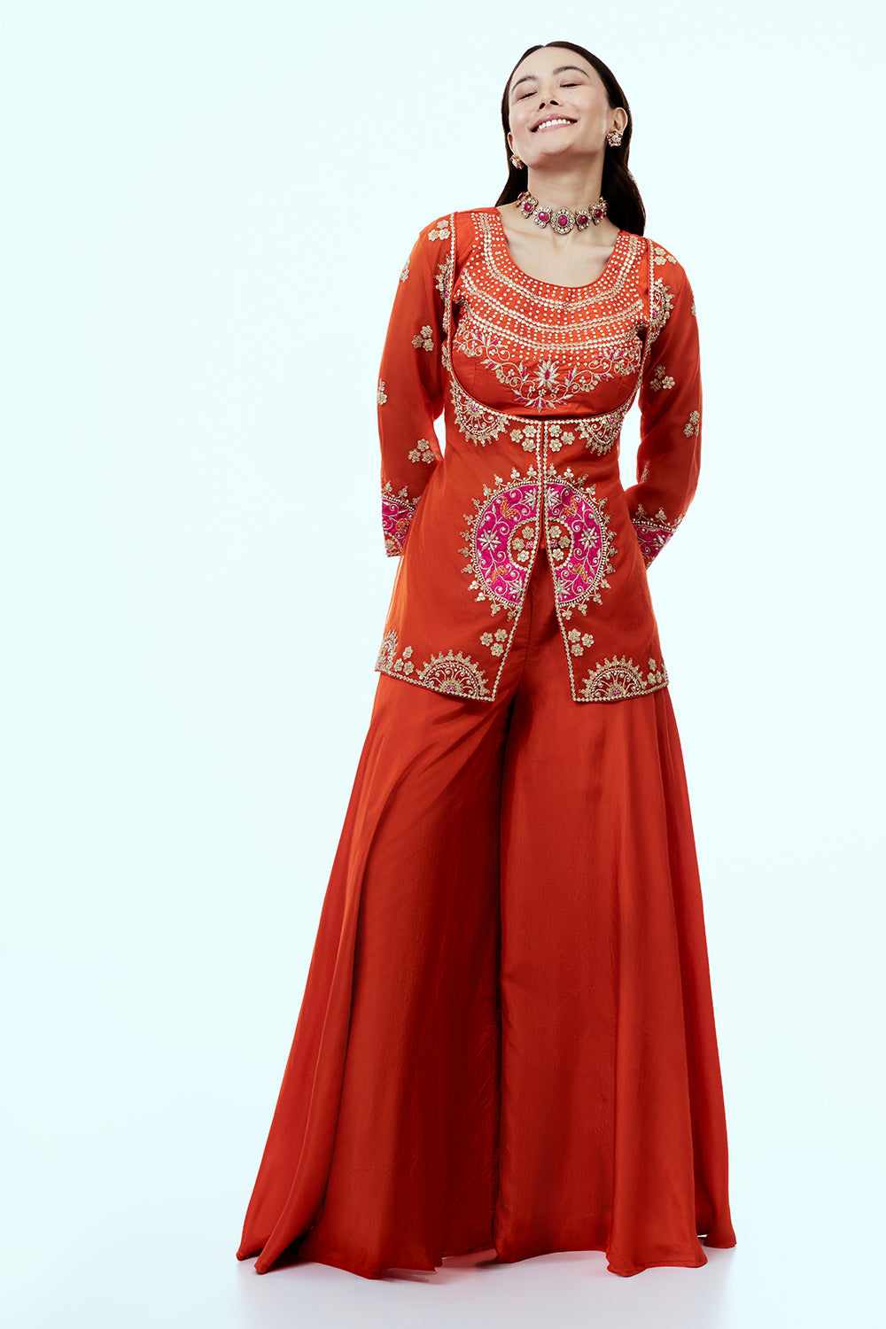 Rust Uppada Silk Suit Set with Gota Work