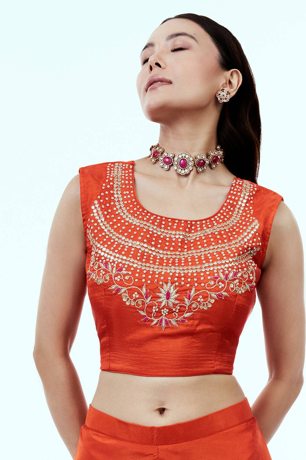 Rust Uppada Silk Suit Set with Gota Work