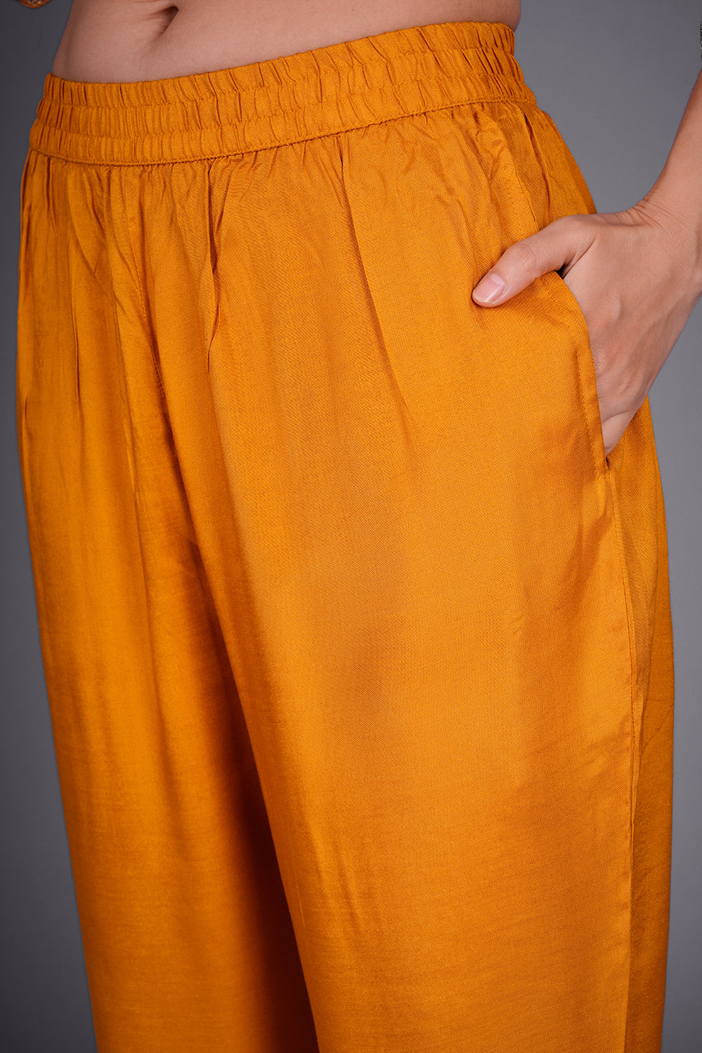 Rust Yellow Patola Print Silk Kurta Set with Patola Print Embroidery