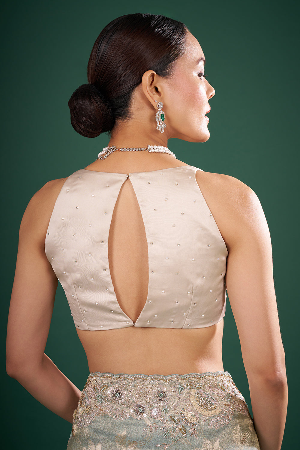 Sage Green and Gold Banarasi Saree with Zardozi Embroidery and Unstitched Blouse