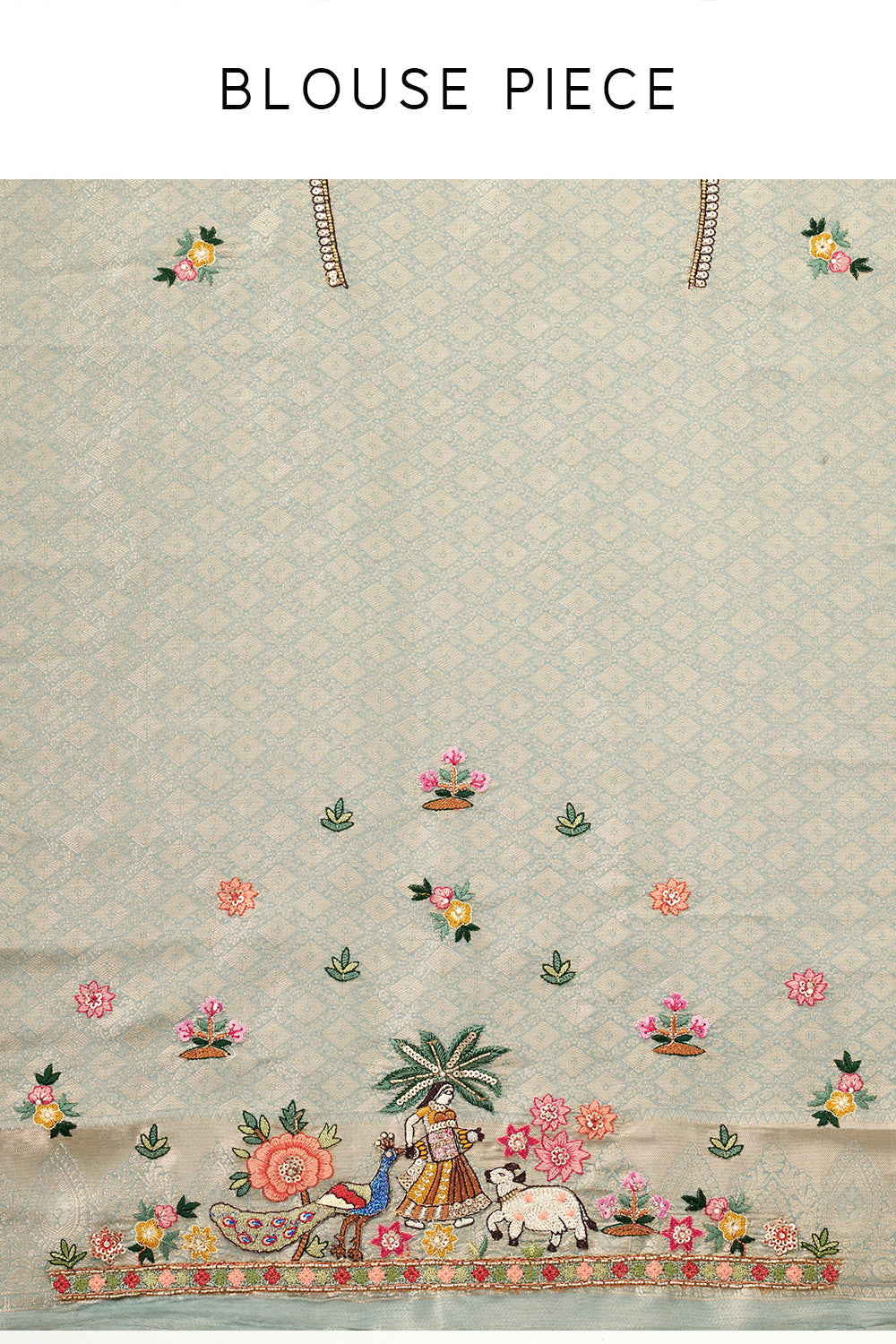 Sage Green Brocade Silk Saree with Resham and Zari Work