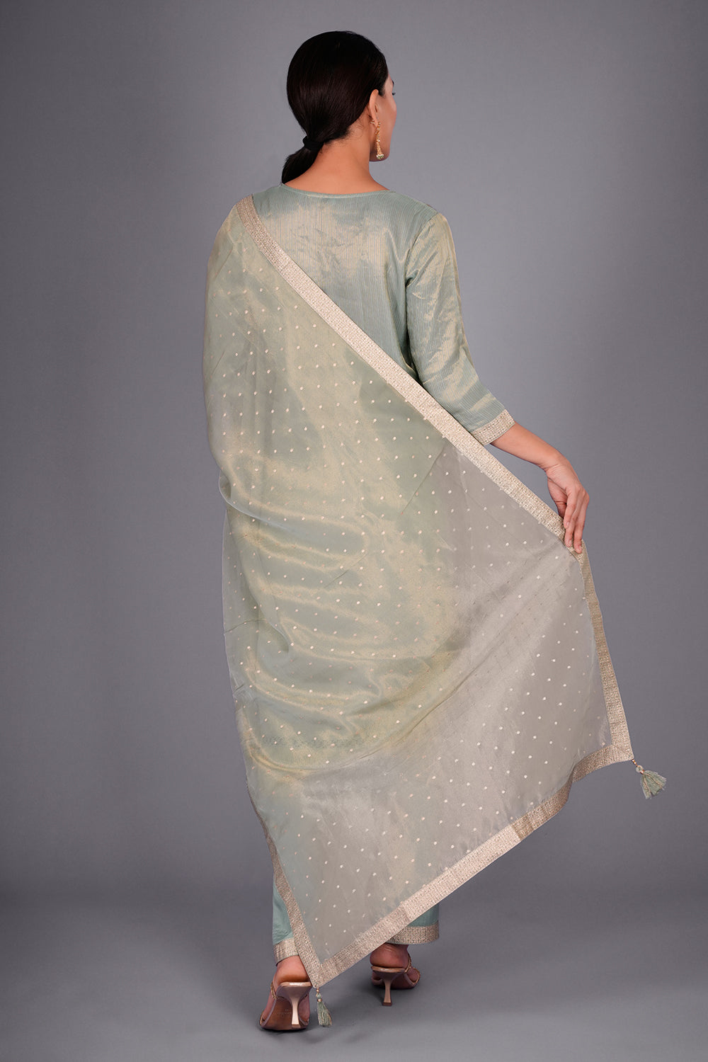 Sage Green Chanderi Kurta Set with Zari Embroidery