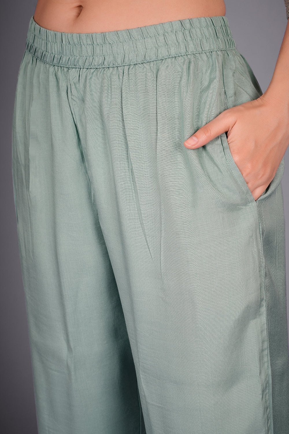 Sage Green Chanderi Kurta Set with Zari Embroidery