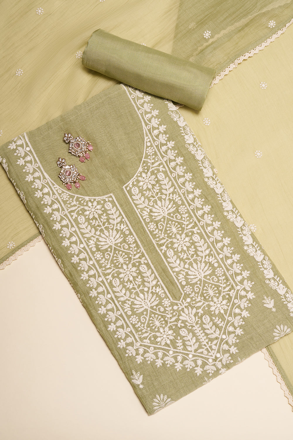 Sage Green Embroidered Unstitched Suit Set