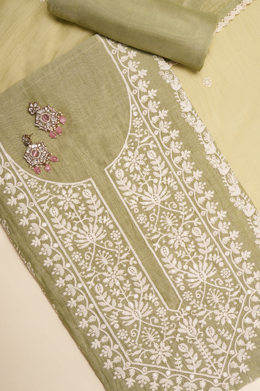 Sage Green Embroidered Unstitched Suit Set