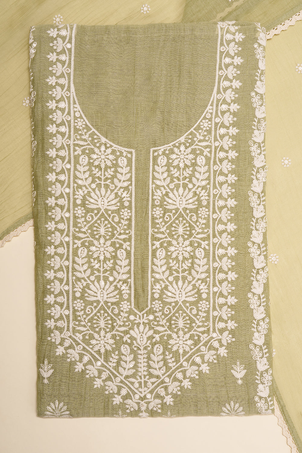 Sage Green Embroidered Unstitched Suit Set