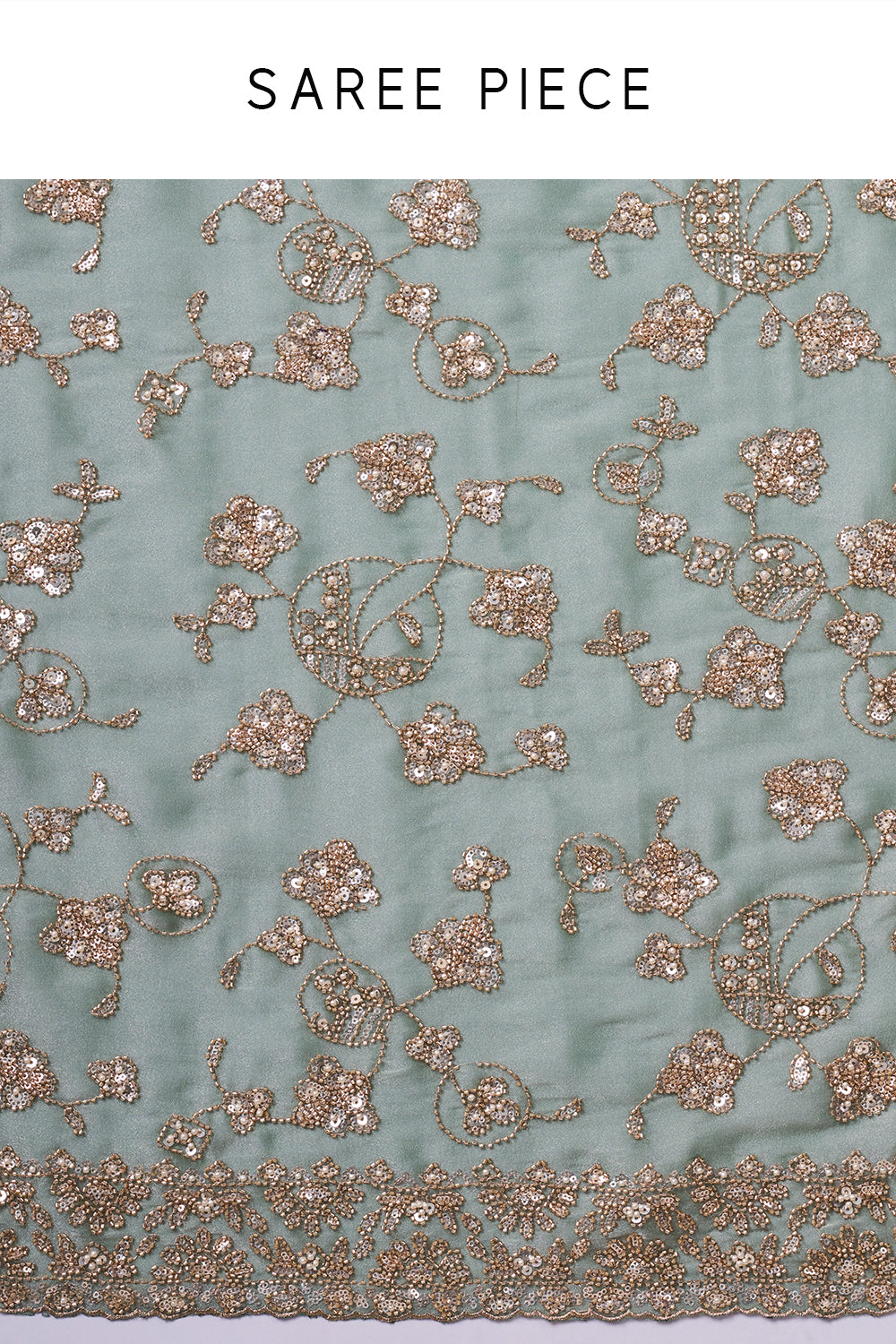 Sage Green Glass Organza Saree with Sequin and Cutdana Work