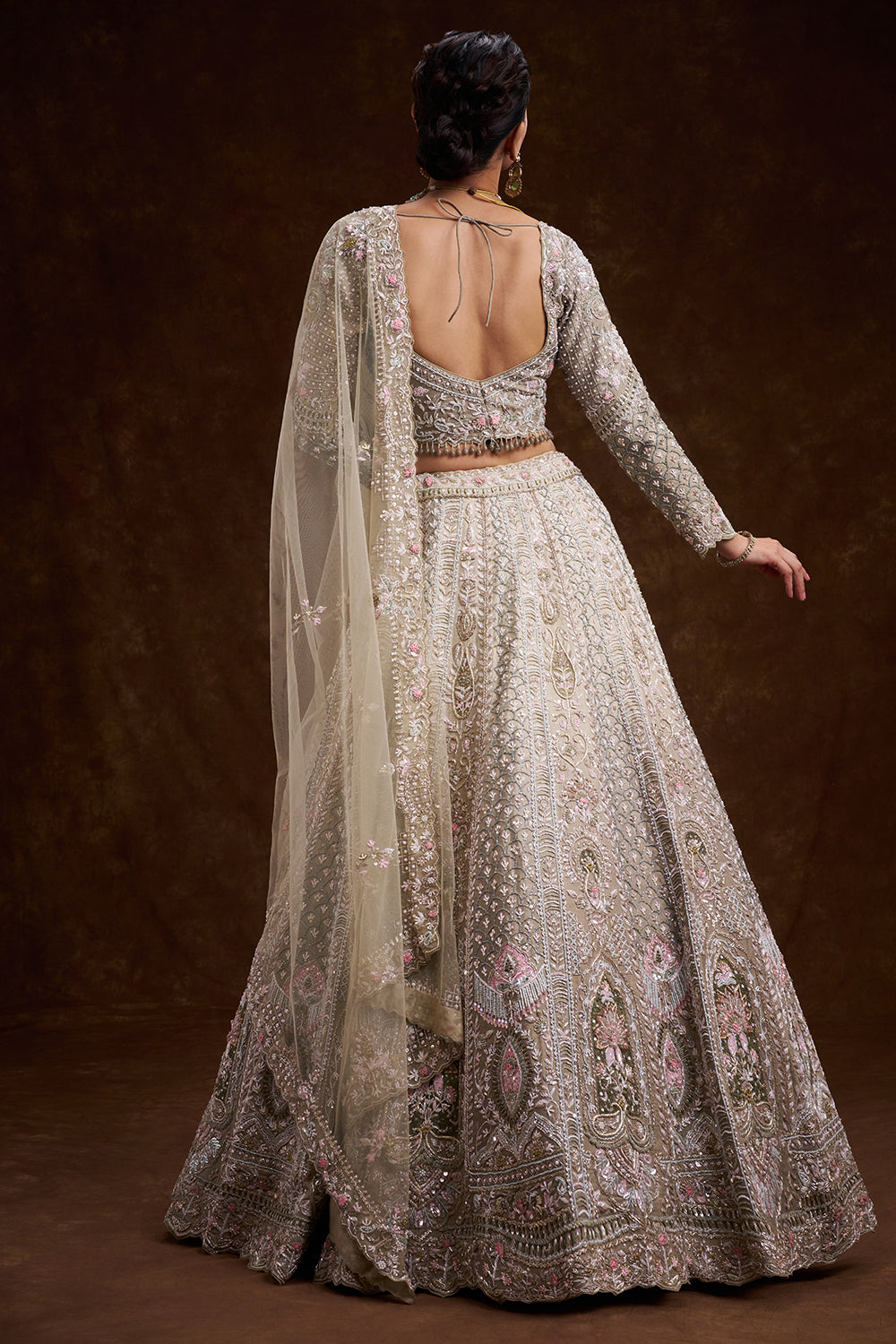 Sage Green Raw Silk Bridal Lehenga with Zardozi and Sequin Work