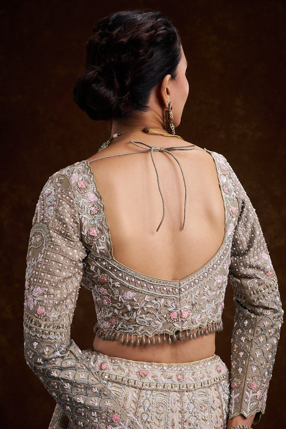 Sage Green Raw Silk Bridal Lehenga with Zardozi and Sequin Work