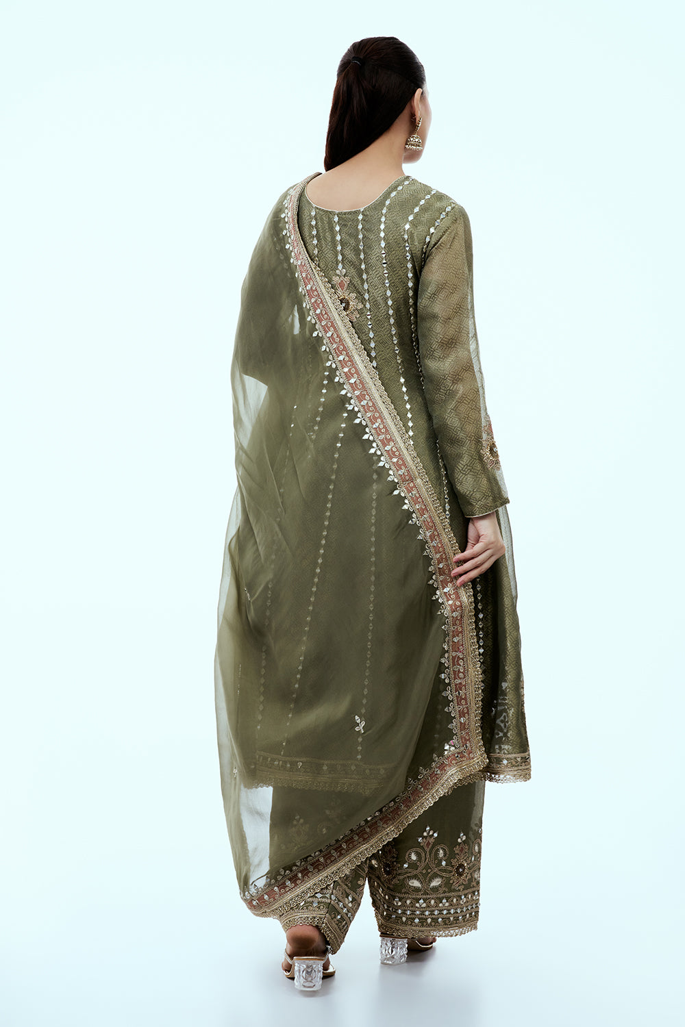 Sage Green Shimmer Tissue Palazzo Set with Gota Work