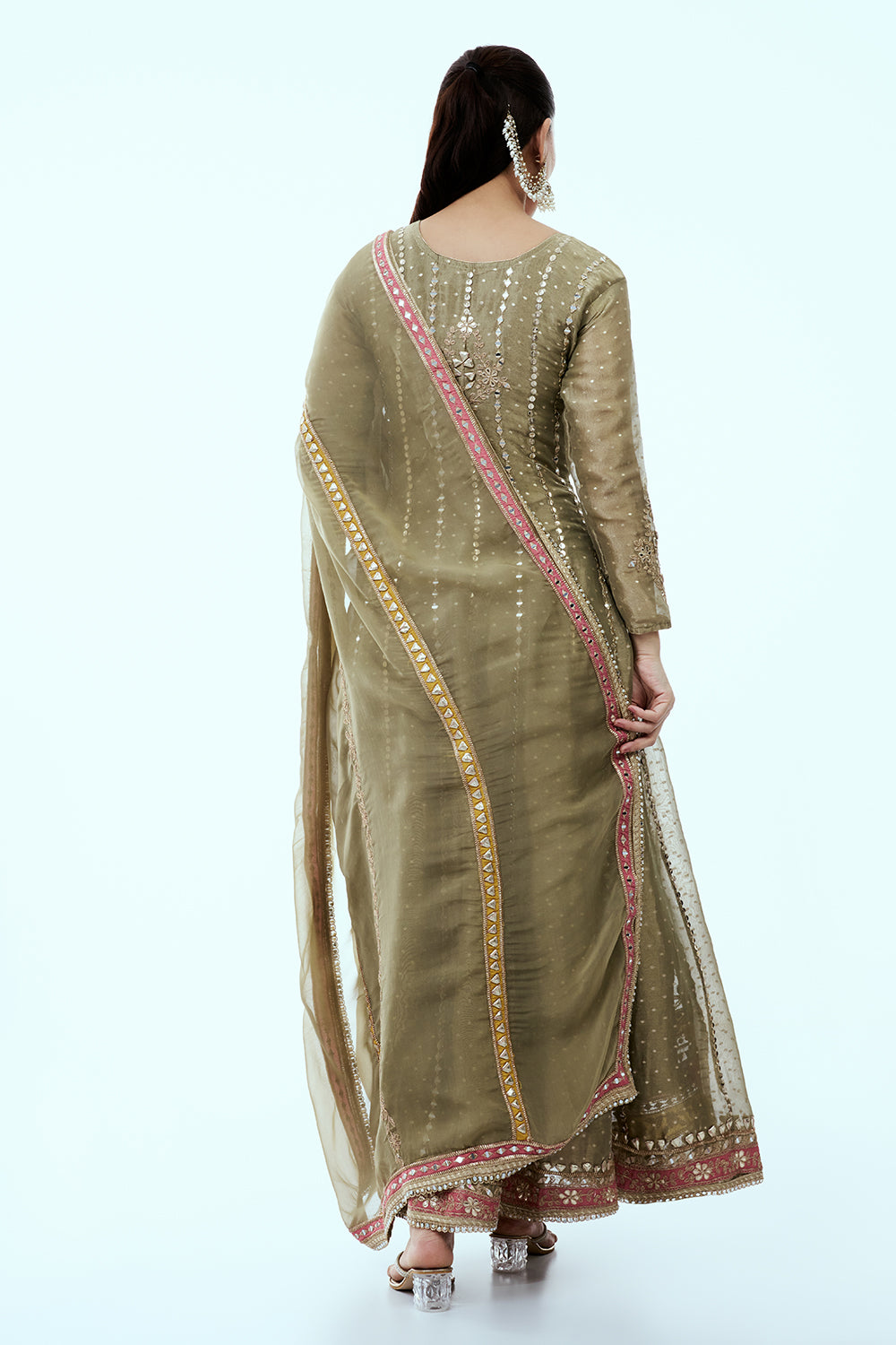 Sage Green Shimmer Tissue Suit Set with Dori and Gota Work