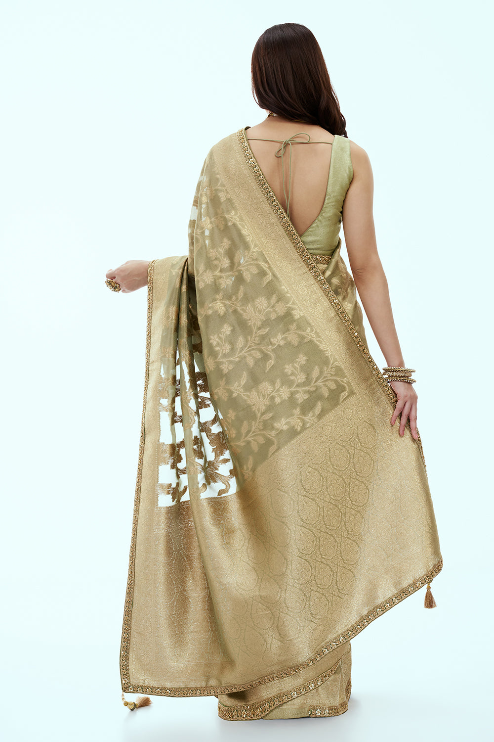 Sage Green Silk Woven Saree with Cutdana and Sequin Work