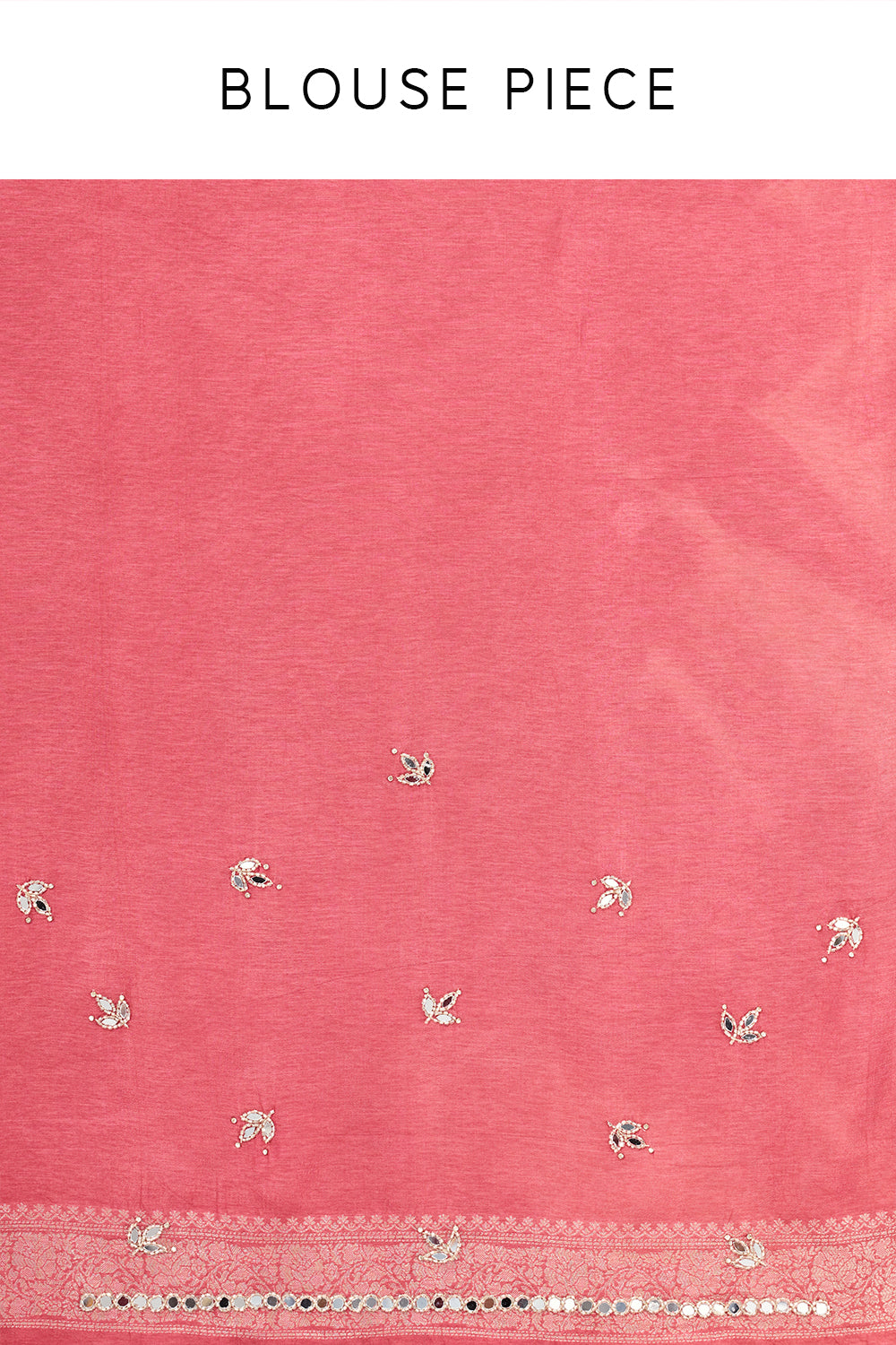 Salmon Pink Brocade Silk Woven Saree with Mirror and Cutdana Work