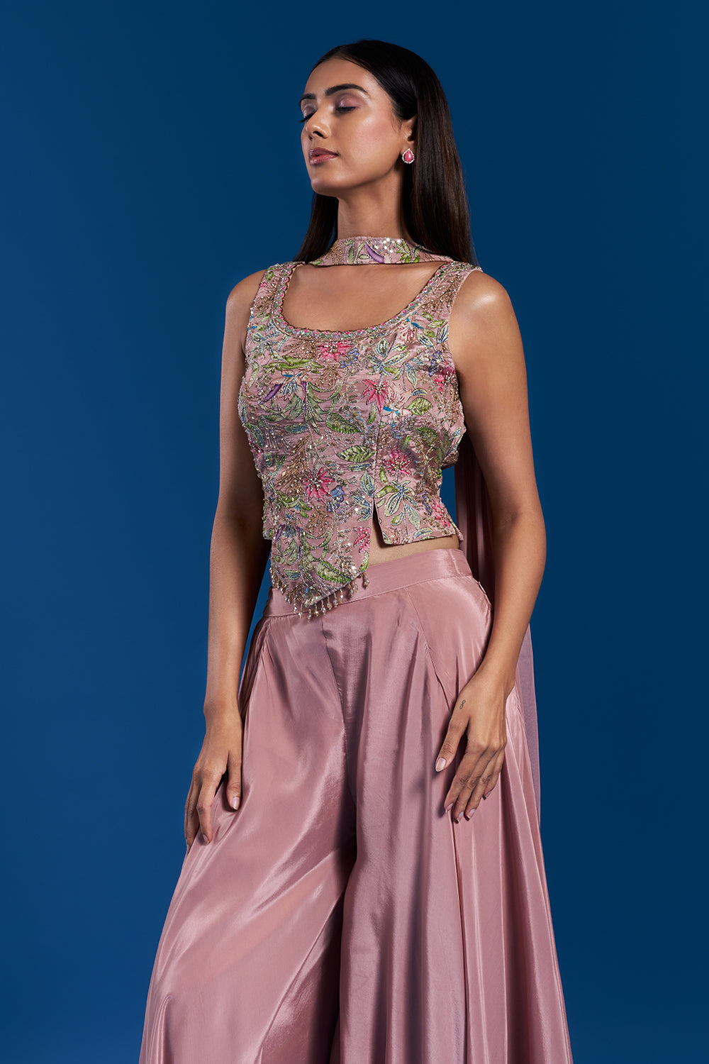 Onion Pink Palazzo Set with Cutdana Work