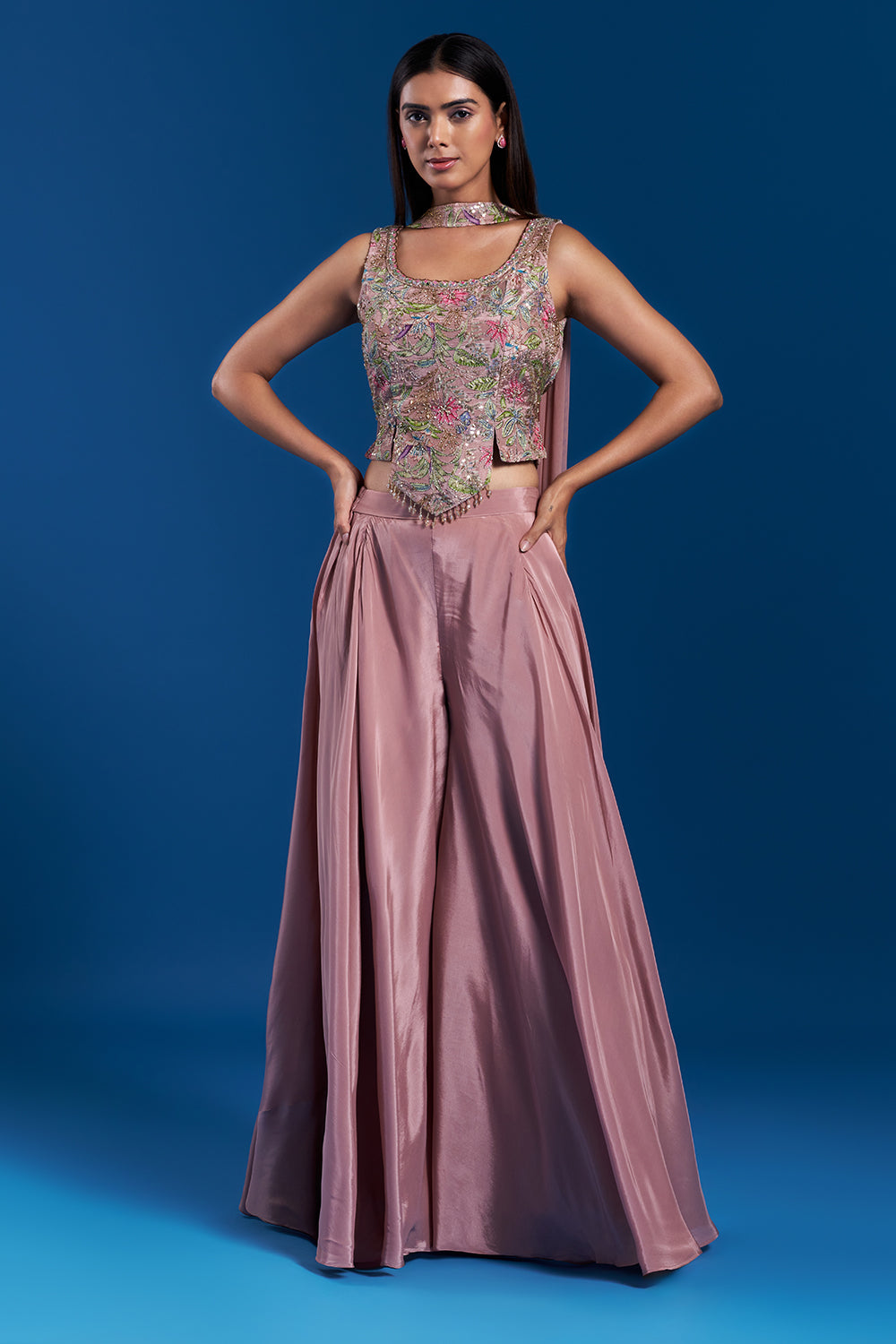 Onion Pink Palazzo Set with Cutdana Work