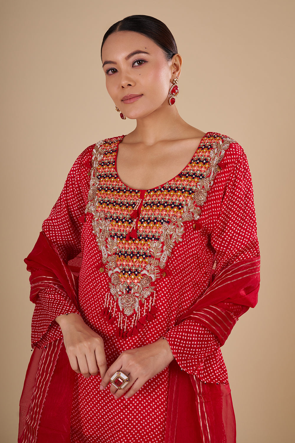 Scarlet Red Cotton Silk Kurta Set